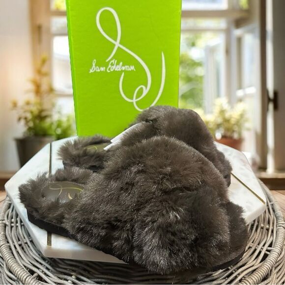 SAM EDELMAN Jeane Furry Slip-on Cross Band Slippers Size 6 - Picture 5 of 12